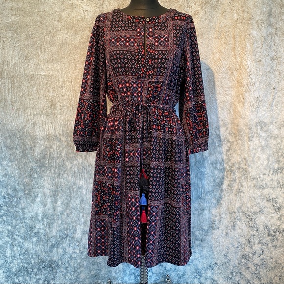 LOFT Dresses & Skirts - Loft Bohemian Black and Red Patterned dress with Tassels        size S